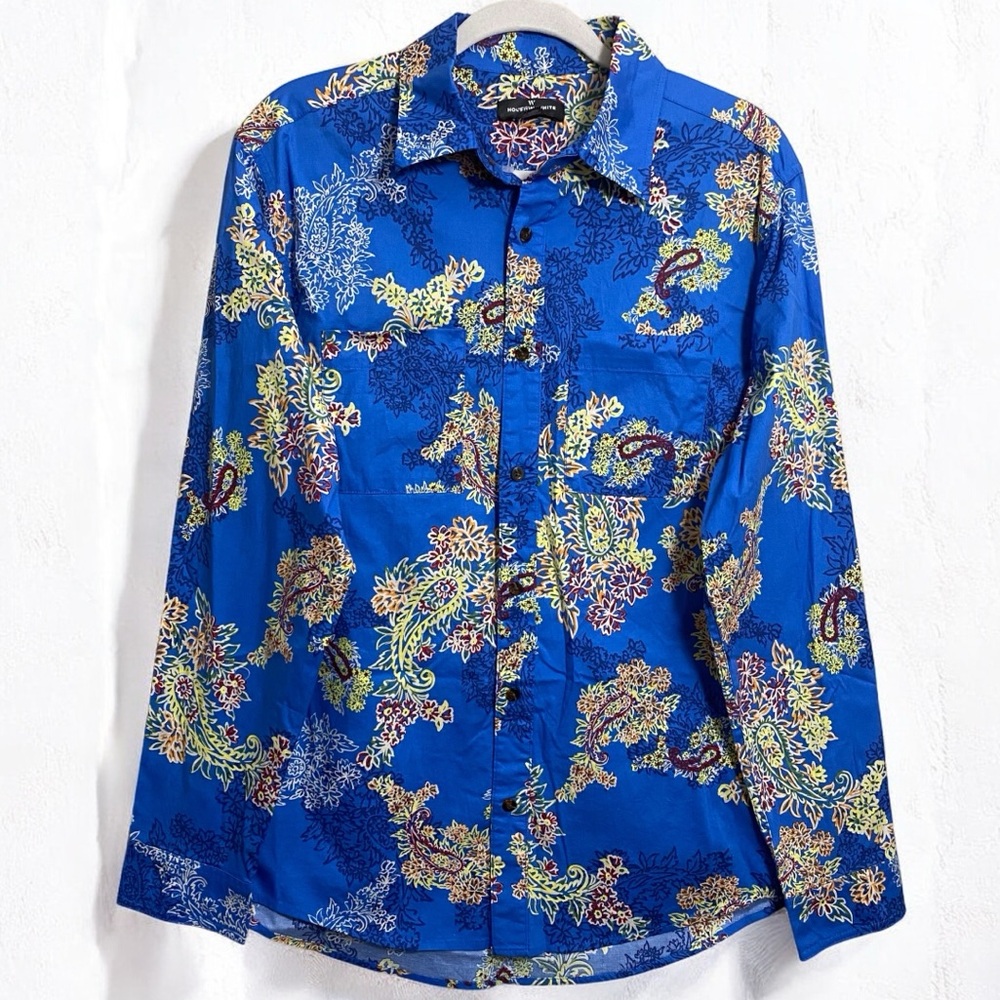 Houston White X Target NEW Blue Paisley Floral Cotton Button Down Size Med/Large